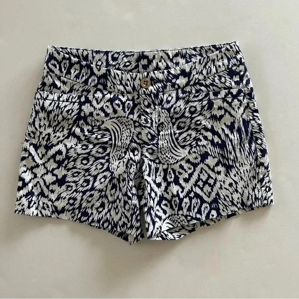 Lilly Pulitzer Kelly Stretch Shorts Blue White Print Size 00